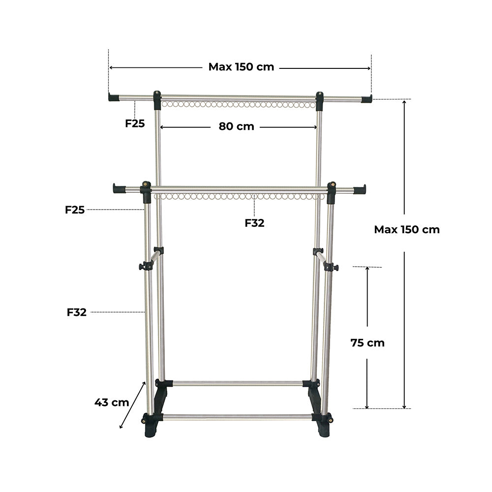 Sào phơi đồ inox- Sào phơi đồ tăng giảm đôi có khoen INOXVIN
