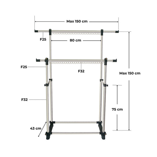 Sào phơi đồ inox- Sào phơi đồ tăng giảm đôi có khoen INOXVIN