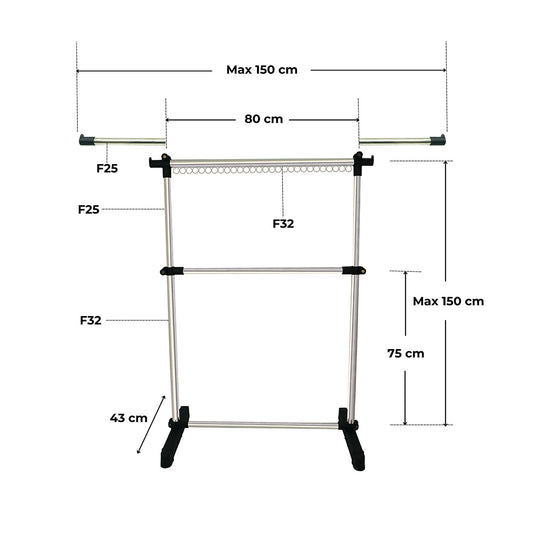 Sào phơi đồ inox - Sào phơi đồ tăng giảm đơn có khoen INOXVIN