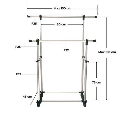 Sào phơi đồ inox - Sào phơi đồ tăng giảm đôi không khoen INOXVIN