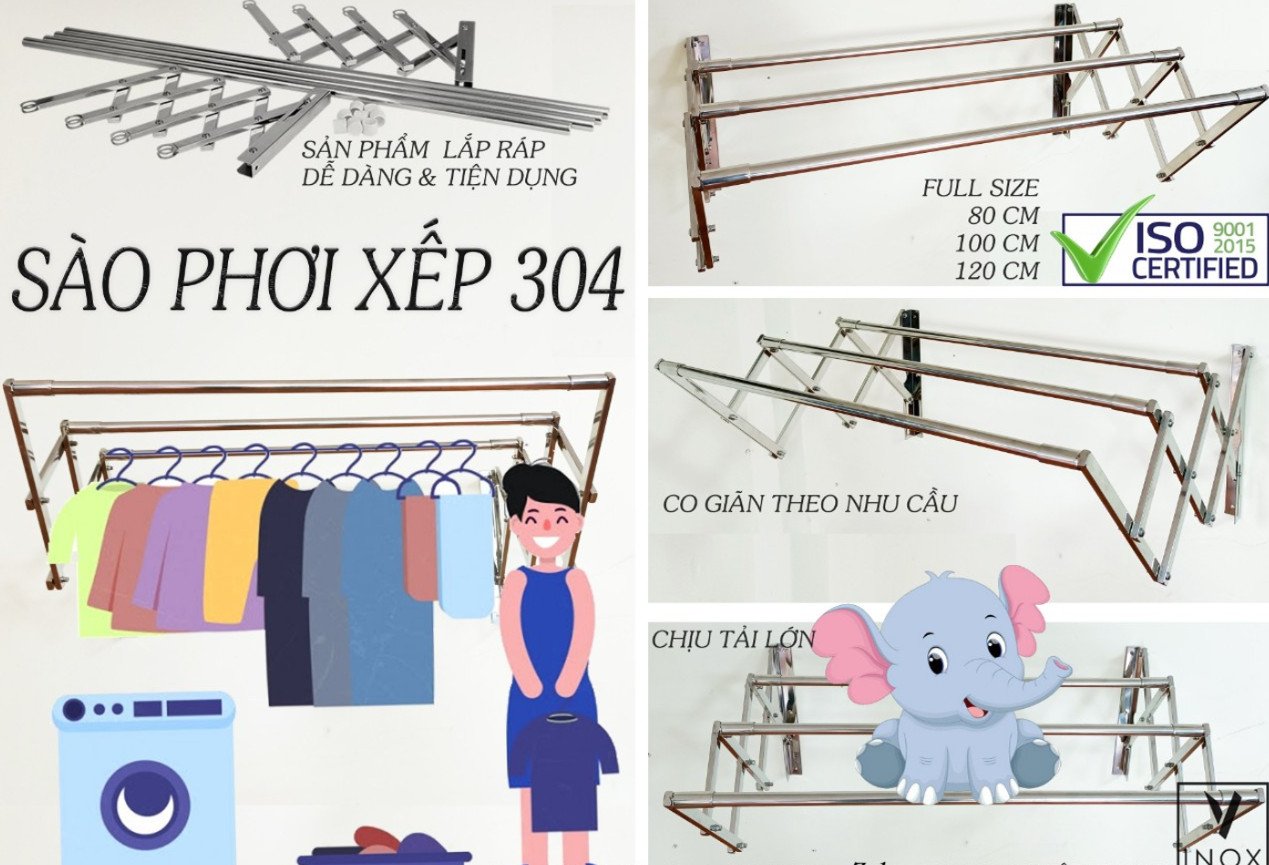 Sào phơi đồ inox - Sào treo tường 1 thanh (1m2)